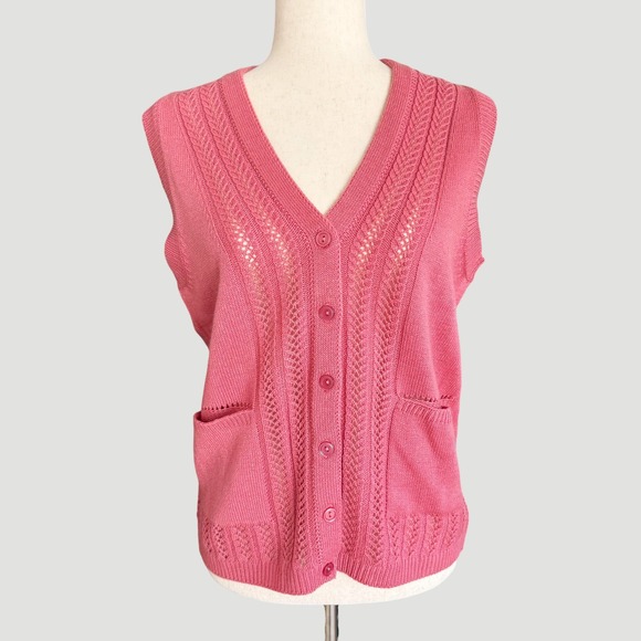 National Jackets & Blazers - National Womens Pink Knit Cardigan Vest Vintage cottage grandma Pockets Small